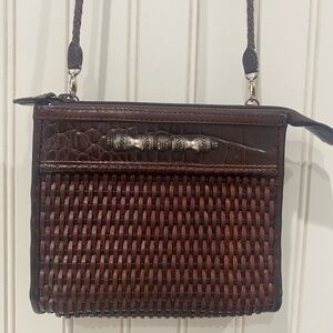 EUC‎ Brighton Vintage Brown Woven Leather Crocodile Braided Strap Mini Crossbody